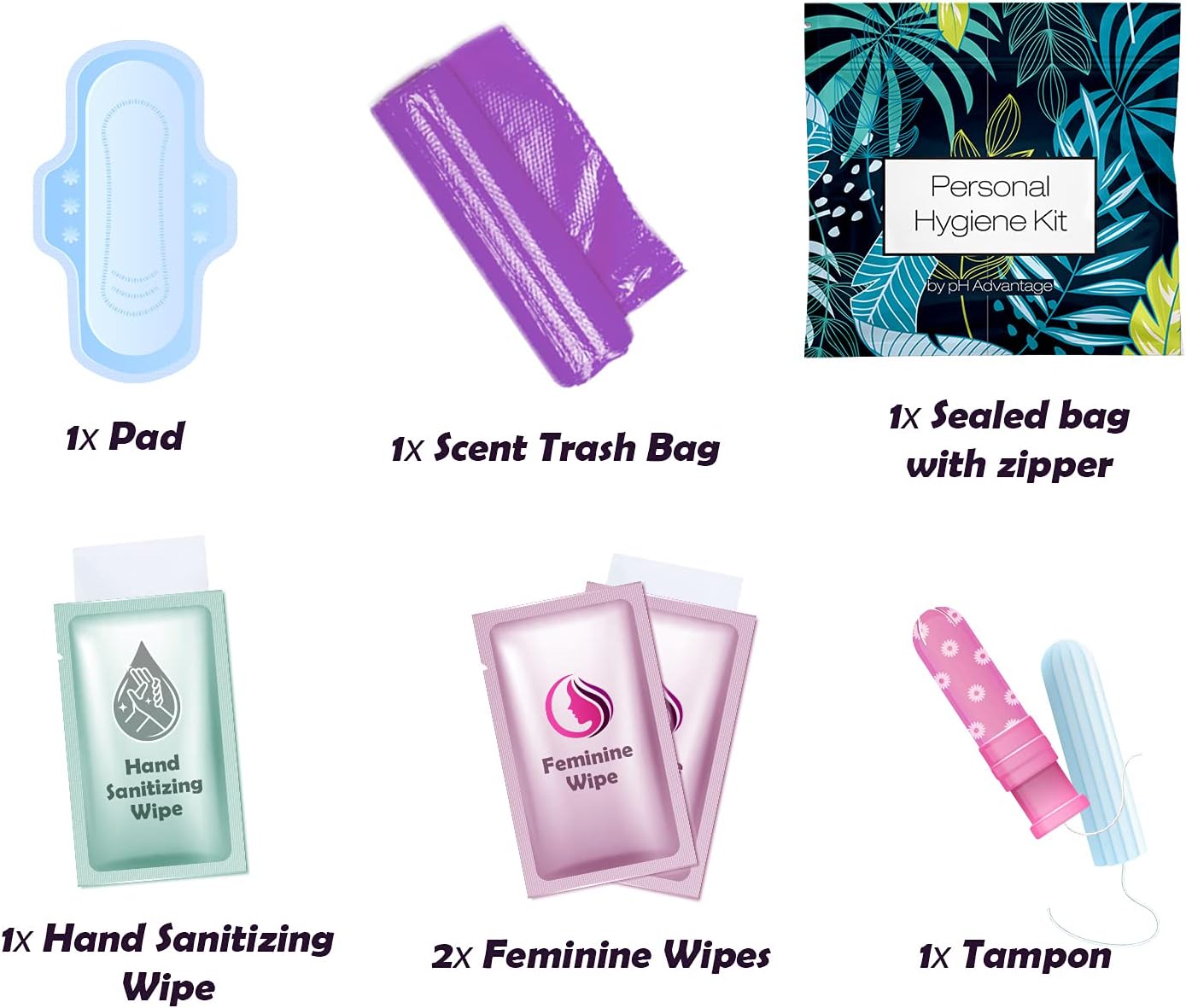 3 x Menstrual All-in-One Kits - Assorted Colors | Convenience on The Go | Single Period Kit Packs | Individually