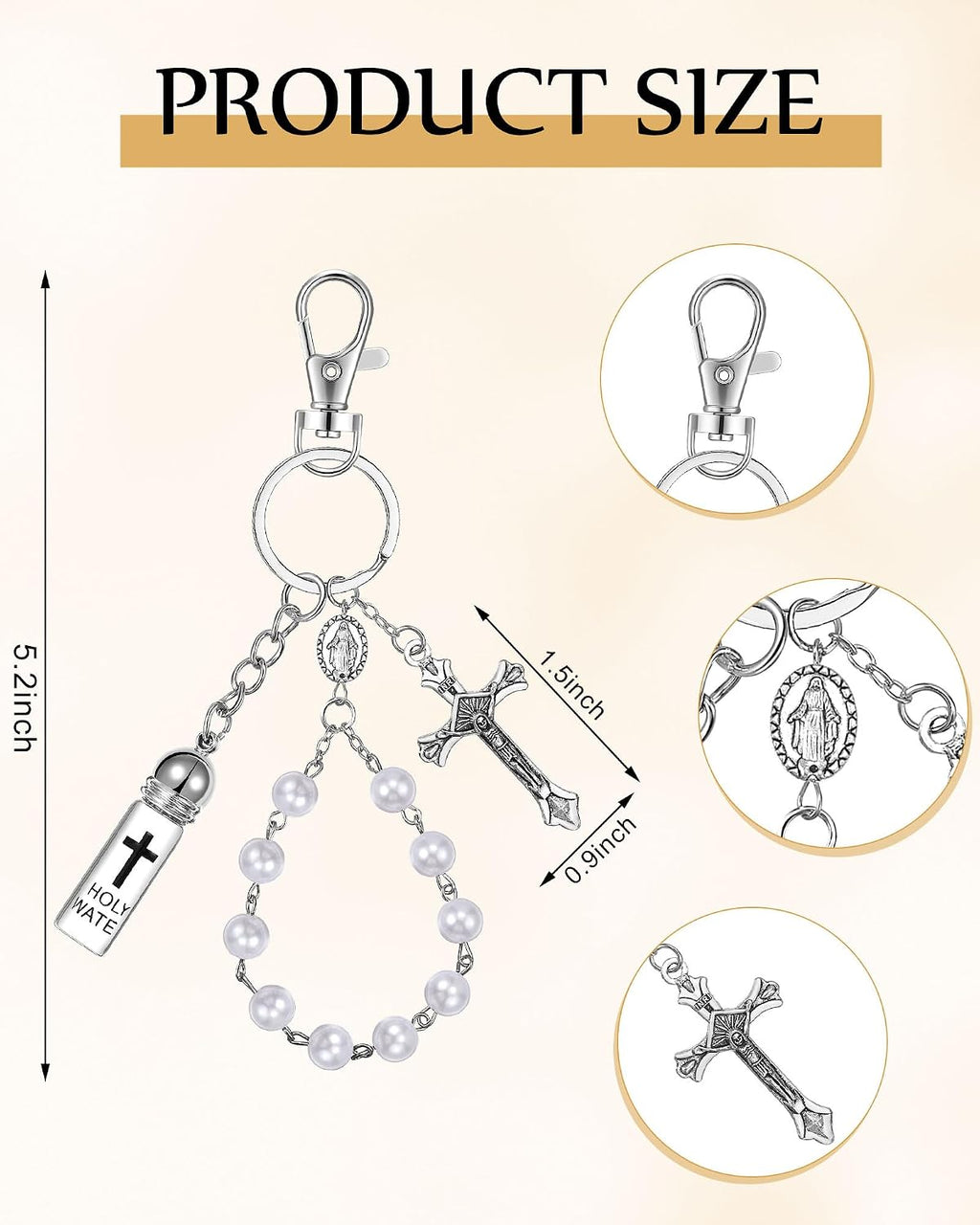 10 Set Holy Water Bottle Keychain with Rosary Bead Crucifix Organza Bags Catholic Gifts for Baptism Favors First