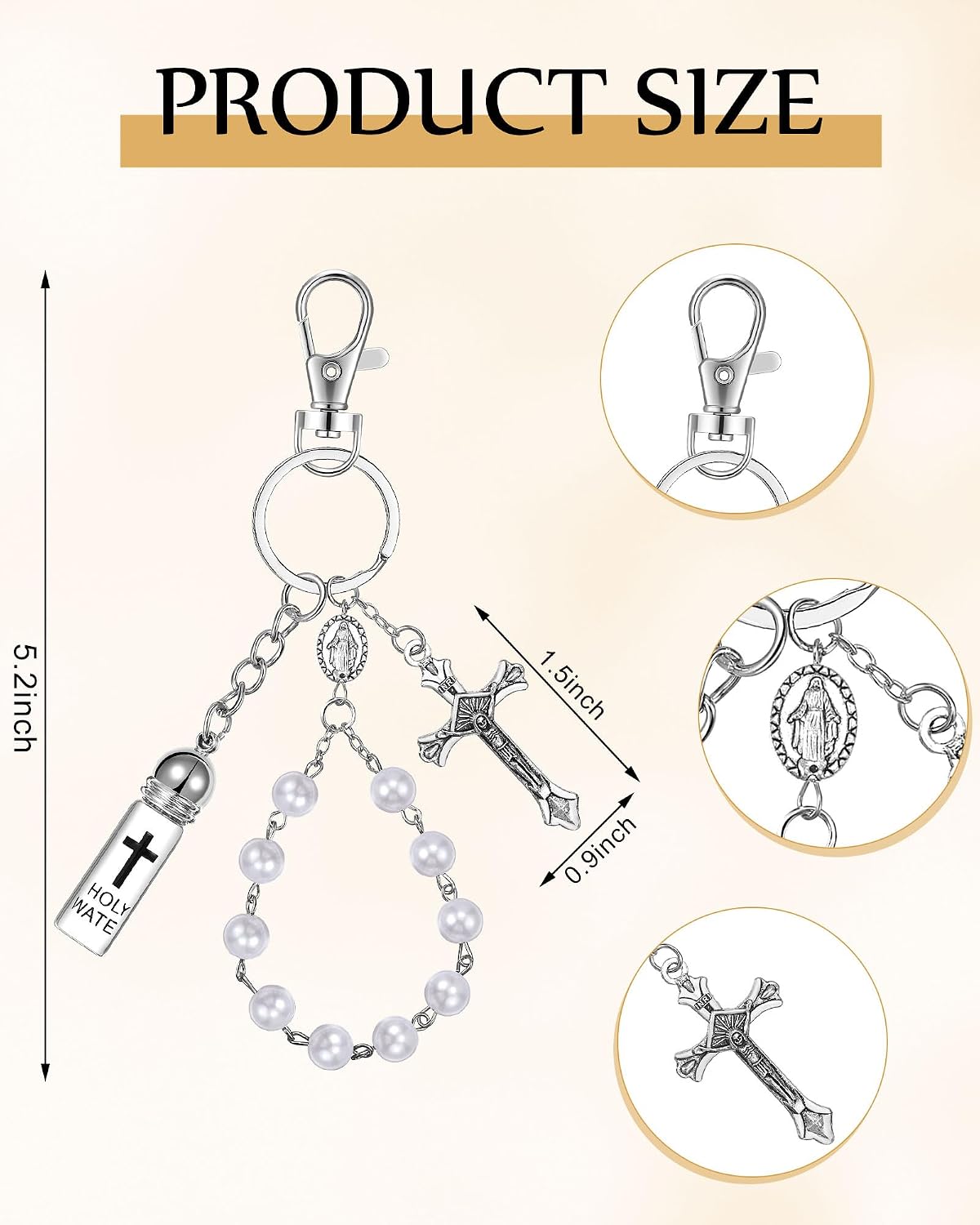 10 Set Holy Water Bottle Keychain with Rosary Bead Crucifix Organza Bags Catholic Gifts for Baptism Favors First