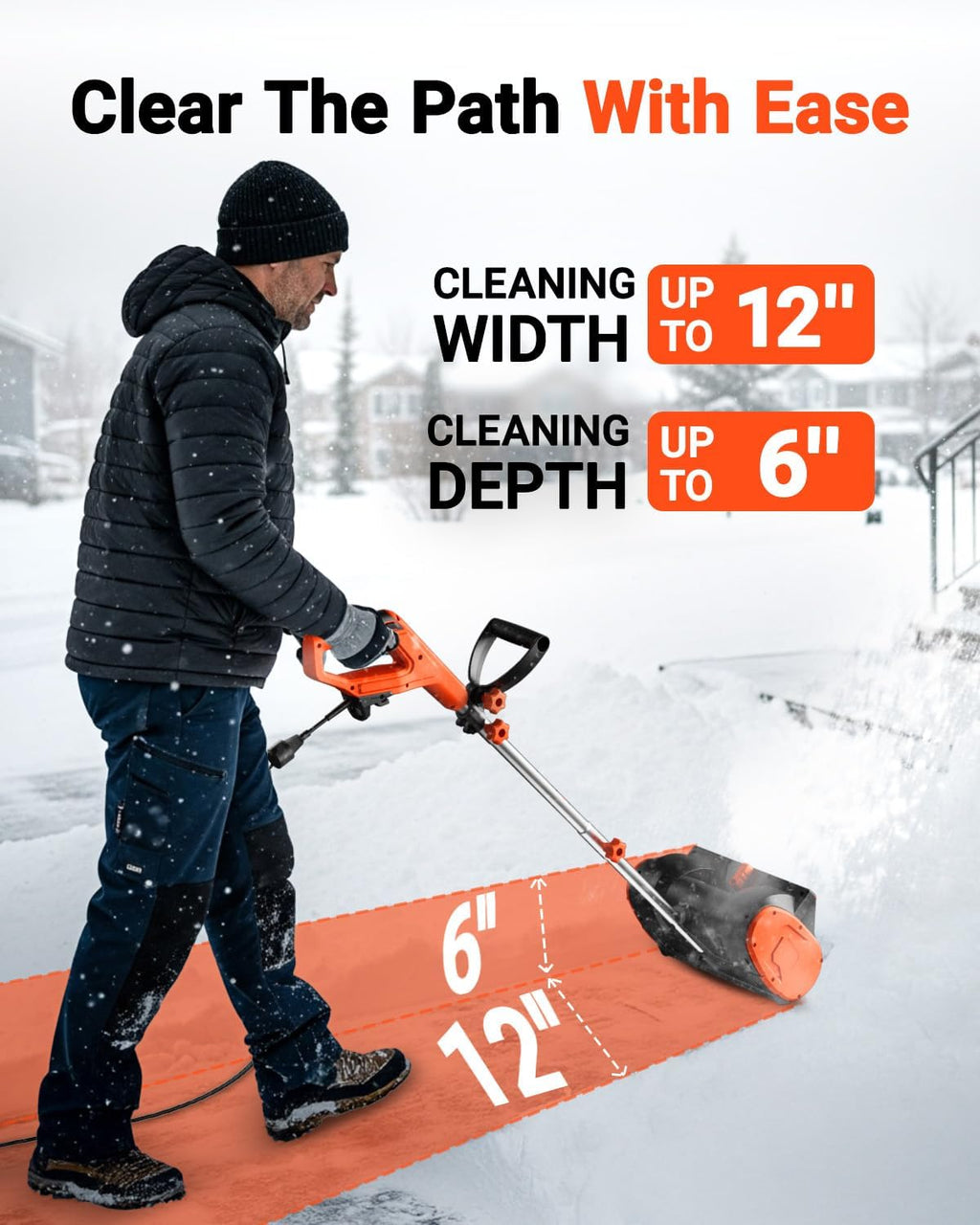 12-Inch Corded Snow Blower, 10 Amp Electric Snow Blower with Directional Plate