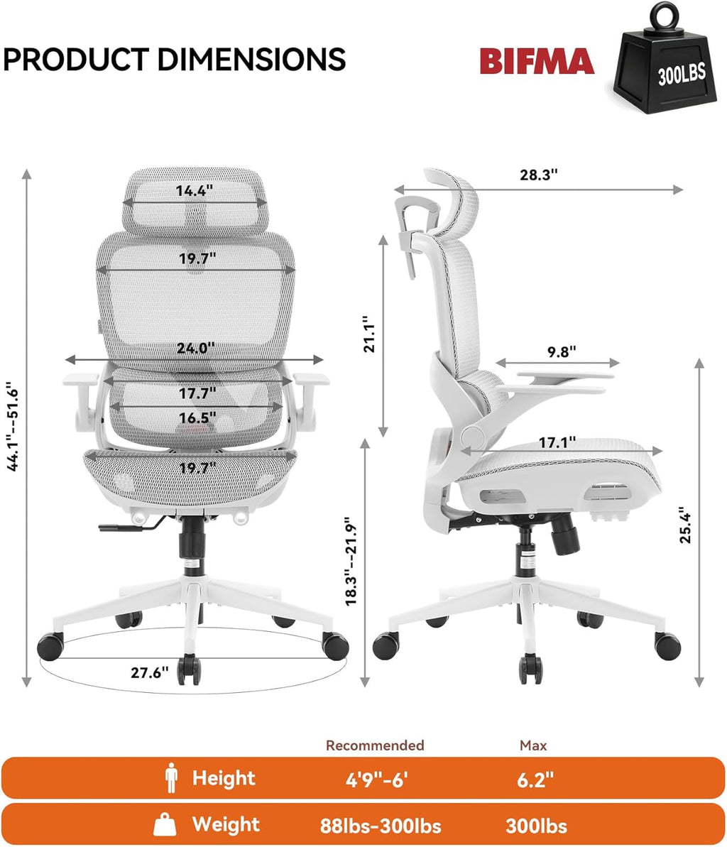 B100 Office Chair, Ergonomic Office Chair Without Footrest, Computer Chair with Wide Headrest & Adaptive Lumbar