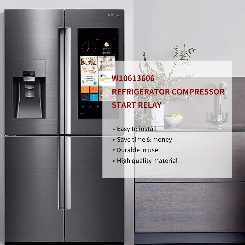 W10613606 Refrigerator Compressor Start Relay and Capacitor Replace Part Number W10416065, PS8746522, 67003186