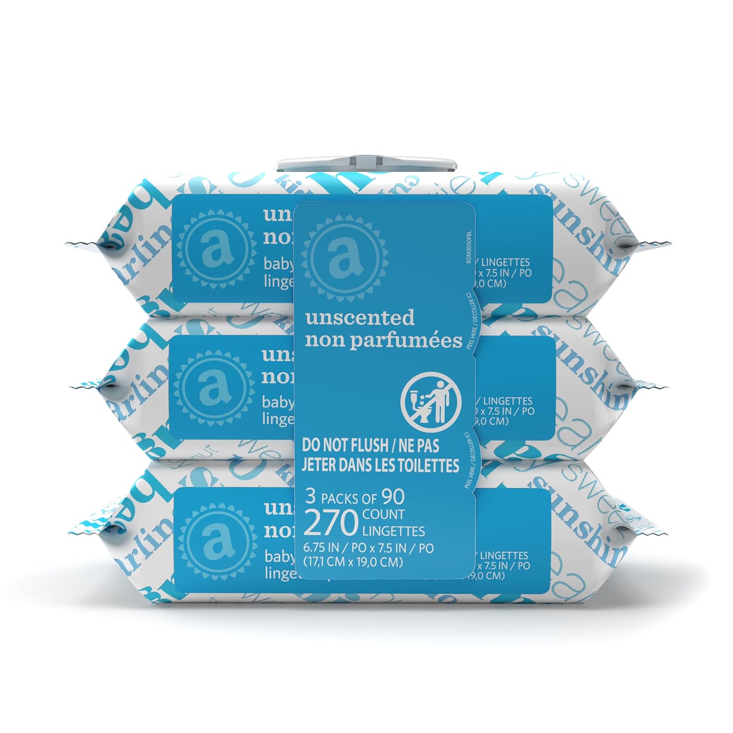 Baby Wipes, Unscented, Hypoallergenic, Alcohol-Free, With Aloe and Vitamin E, 270 Count, Flip-Top Packs