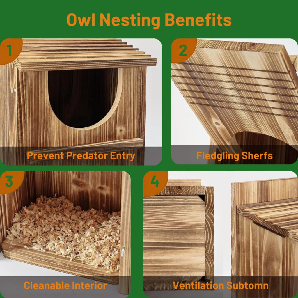 Owl Box, Carbonized Pine Screech Owl Nesting Box