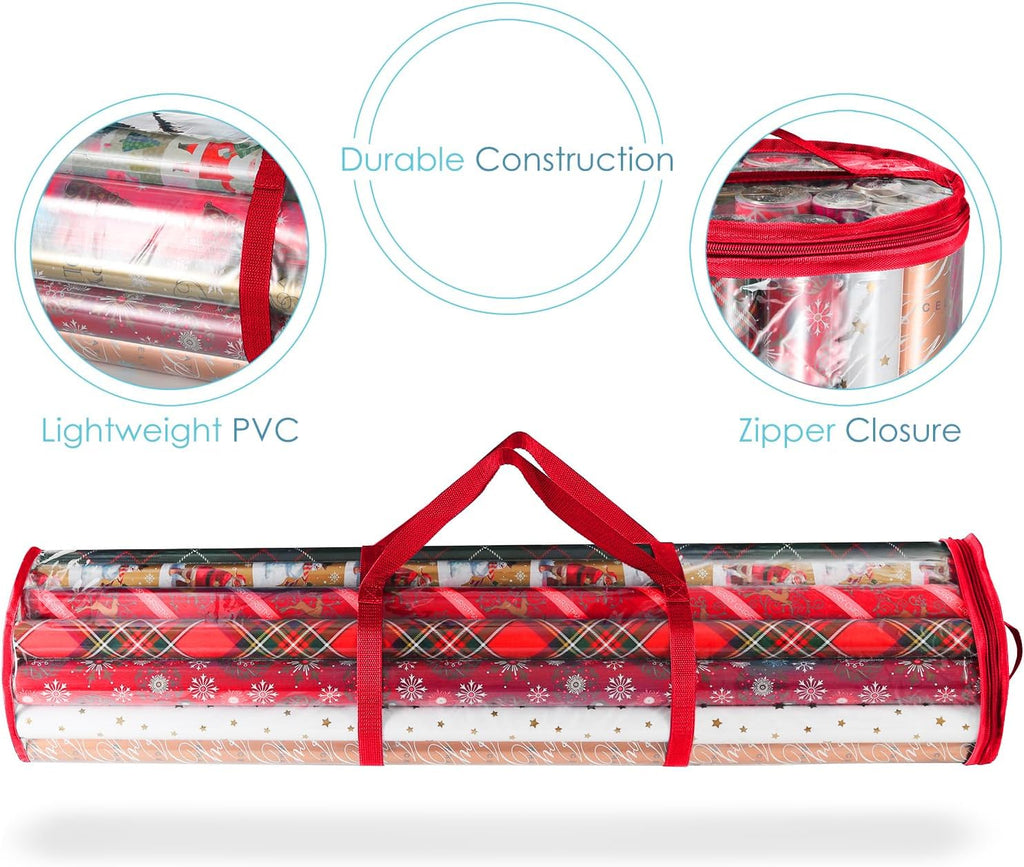 Wrapping Paper Storage Container - Clear Wrapping Paper Holder Fits Up To 14 Rolls of 40" - Tear Proof Gift Wrap