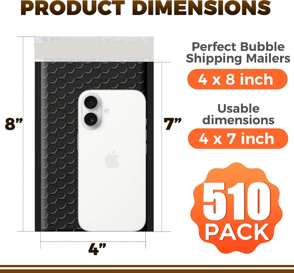 510-Pack Bubble Mailer 4'' x 8'' - Self-Sealing Waterproof Small Mailing Envelopes Padded Lightweight Shipping Bags