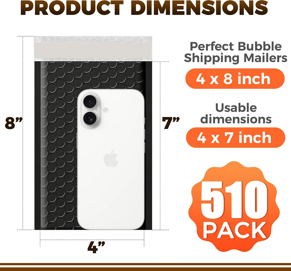510-Pack Bubble Mailer 4'' x 8'' - Self-Sealing Waterproof Small Mailing Envelopes Padded Lightweight Shipping Bags