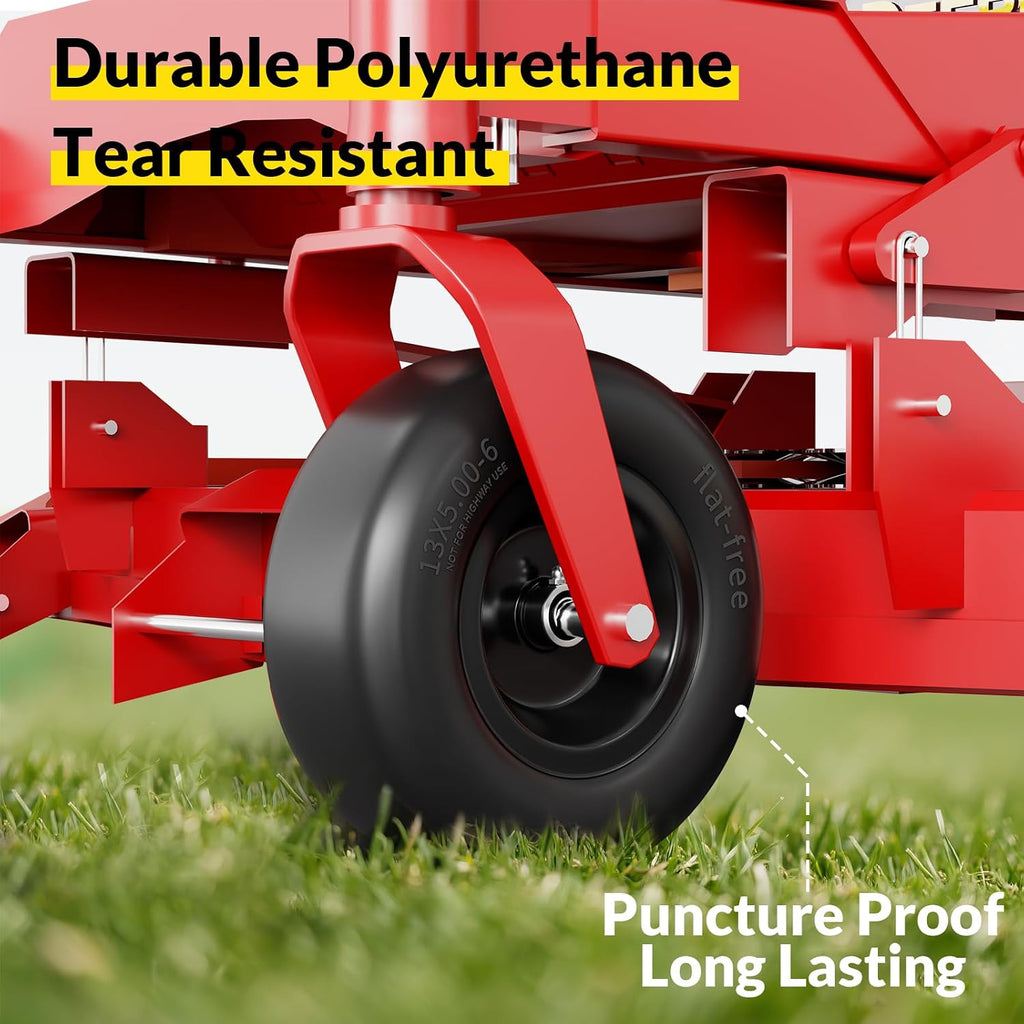 13x5.00-6 Flat Free Lawn Mower Tires and Wheel, for Zero Turn Mower | Universal 3/4", 5/8", 1/2" Bearings, 500 lbs