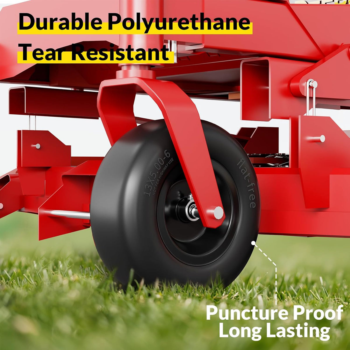 13x5.00-6 Flat Free Lawn Mower Tires and Wheel, for Zero Turn Mower | Universal 3/4", 5/8", 1/2" Bearings, 500 lbs