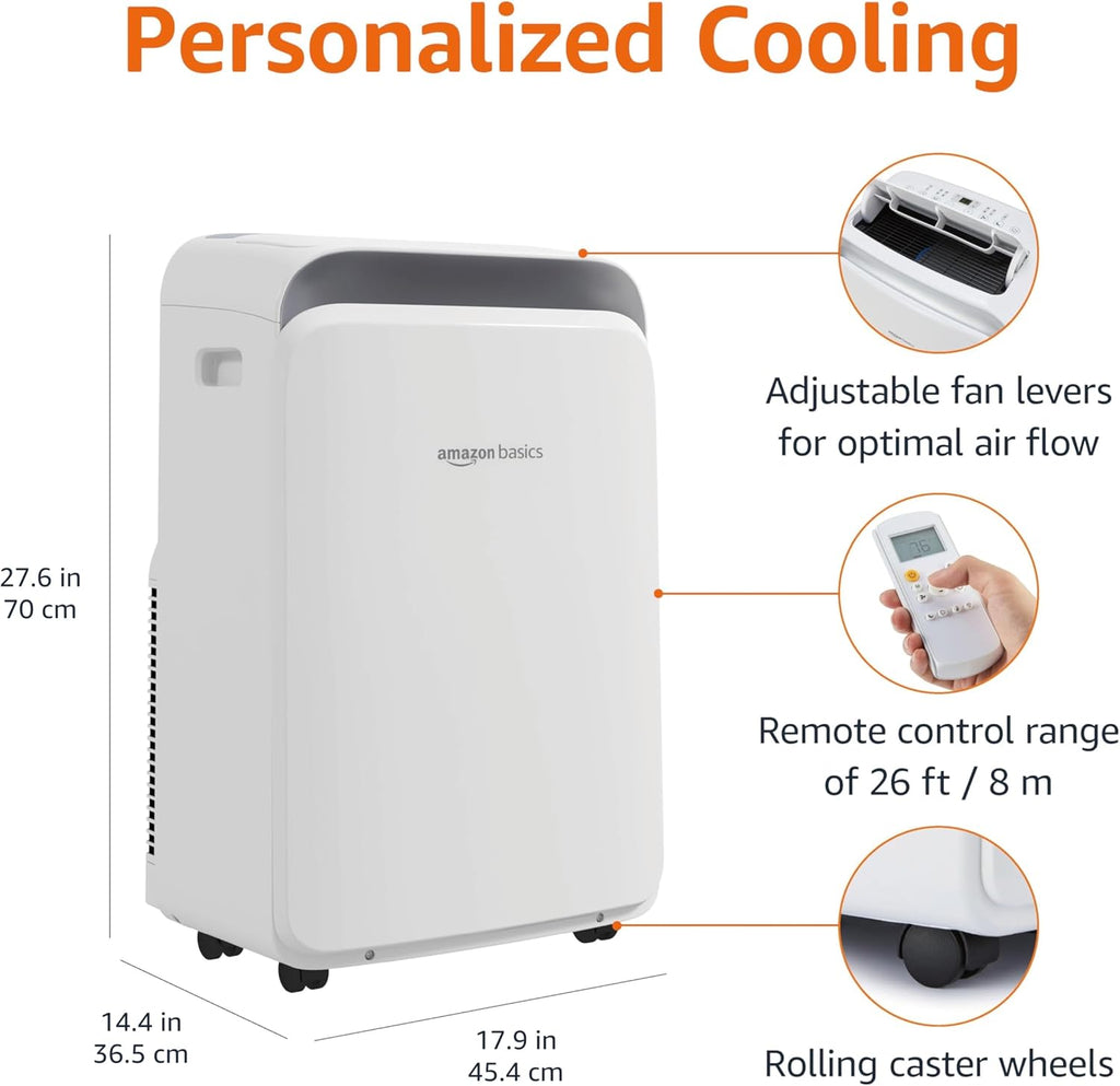 3-In-1 Portable Air Conditioner with Remote, Timer, Sleep Mode, Auto Swing, Dehumidifier, 10000 BTU (ASHRAE)/6000 BTU