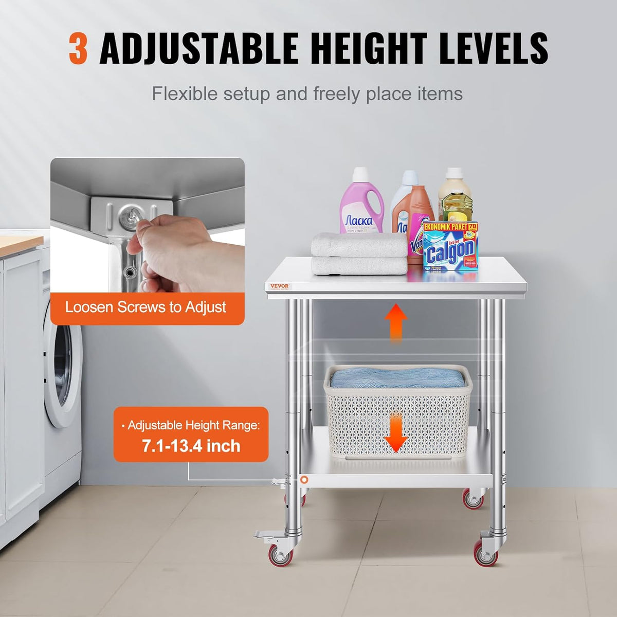 Stainless Steel Work Table 30 x 24 x 33 Inch Prep Tables 4 Caster