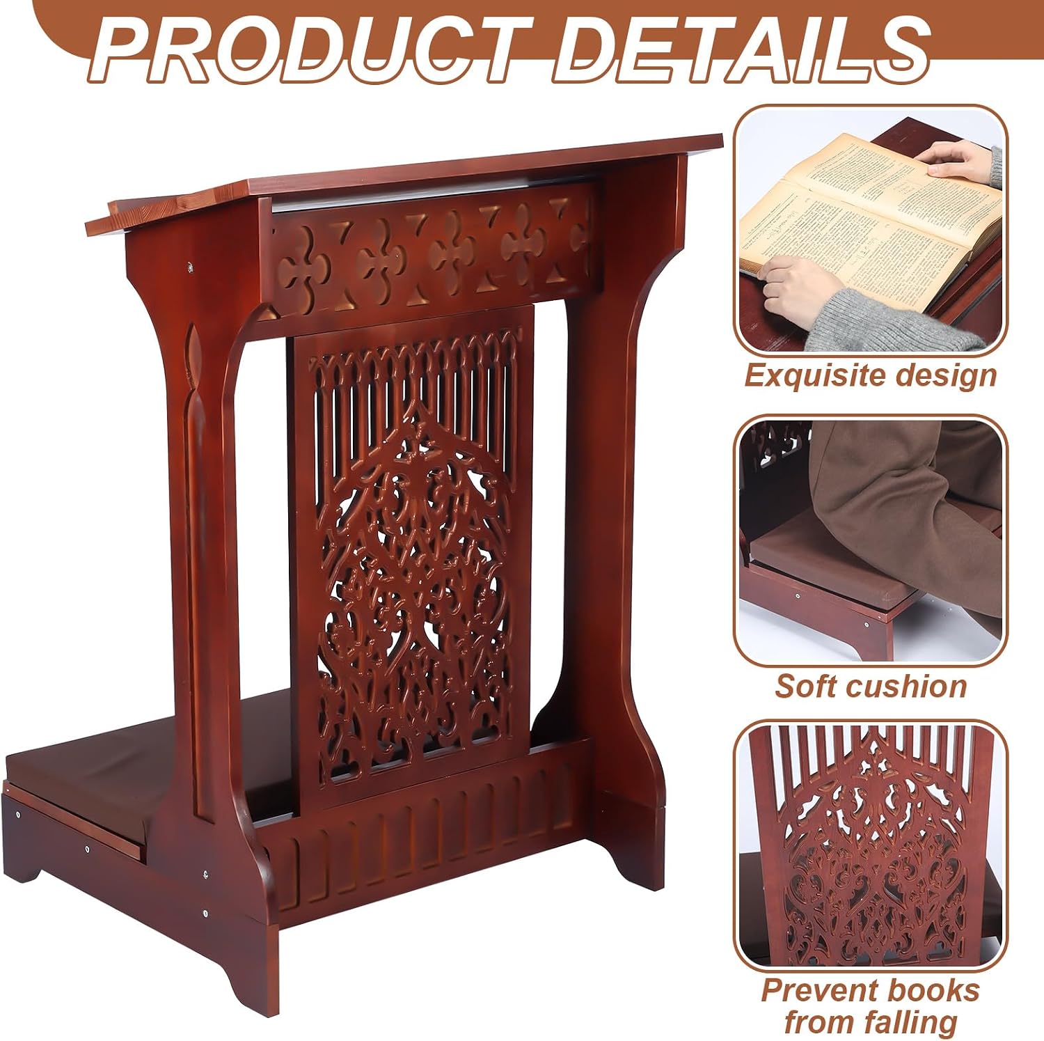 Tree of Life Church Prayer Bench Stool Wooden Padded Kneeler with Shelf and Cushion Prayer Kneeler for Home Church