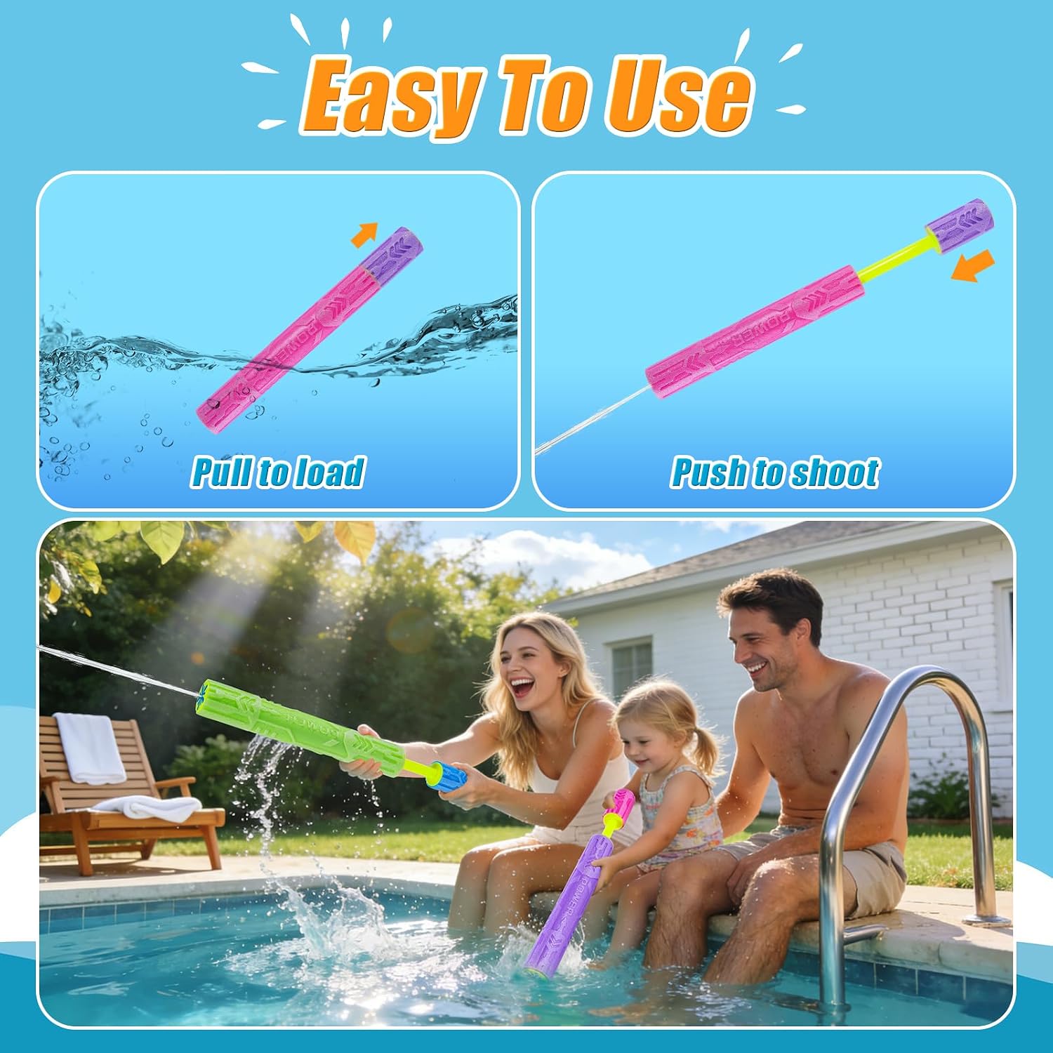 Water Blasters, 6 Pack Foam Water Guns for Kids Adults, Pool Toys Water Squirter Comfortable Handle