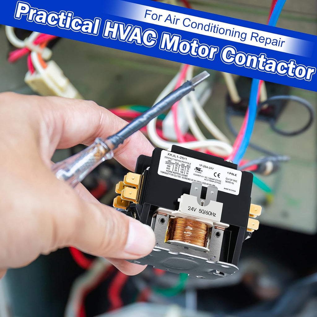 1 Pack HVAC Motor Contactor, 24V 25Amp Coil 1 Pole Replacement Relay | Air Conditioner Contactor Compatible with