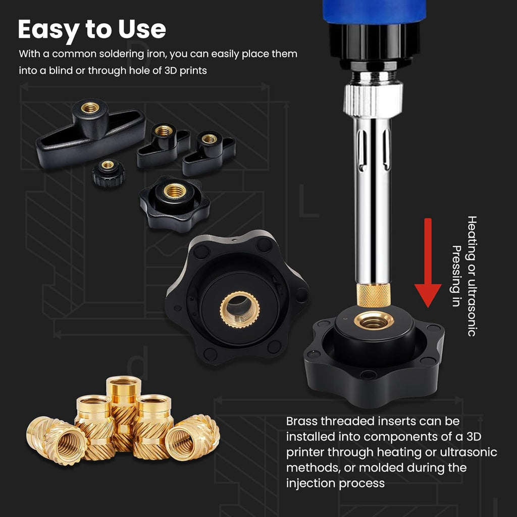 #10-32 Heat Set Threaded Inserts, 60 Pieces, Brass, UNF Knurled Nuts, Insert by Heat into 3D Printing Components