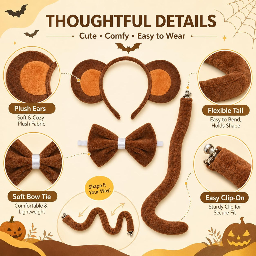 Halloween Monkey Couple Costume Set - 5Pcs Men Women Costume Accessories
