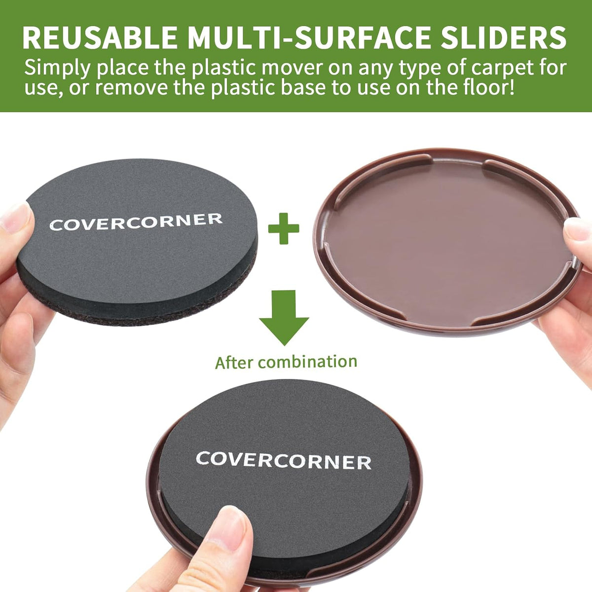 2 in 1 Furniture Sliders, 8 PCS in 3 1/2" or 4", Brown