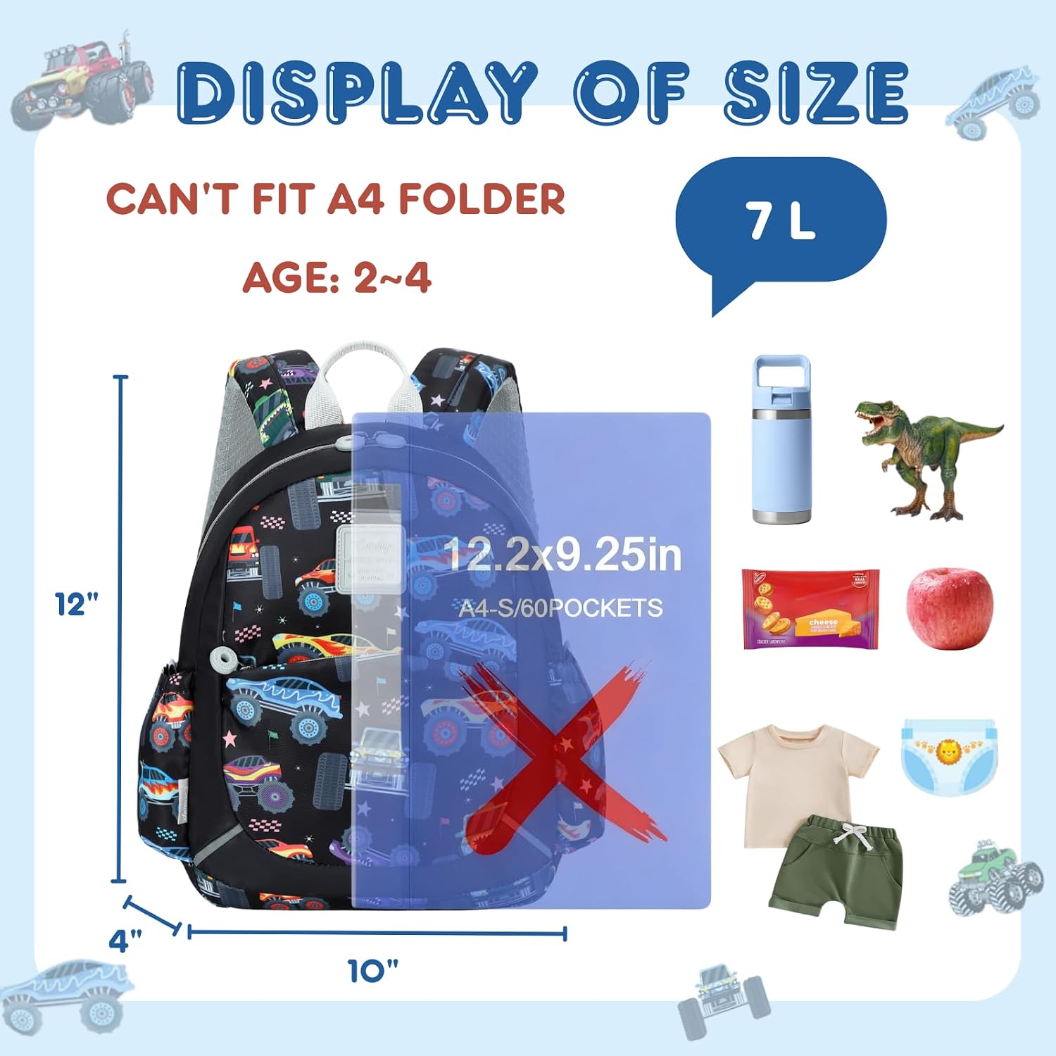 Toddler Backpack for Boys Girls 2-4, 12" H Kids Backpacks for Kindergarten Preschool, Small Bookbag for Daycare
