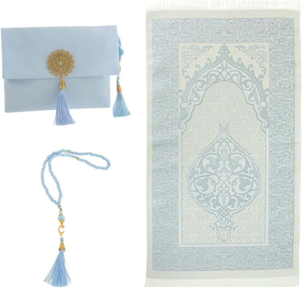 Muslim Prayer Rug with Tasbih and Portable Bag, Muslim Gift for Women Men, Mubarak Islamic Box, Soft Mat Islam Gifts