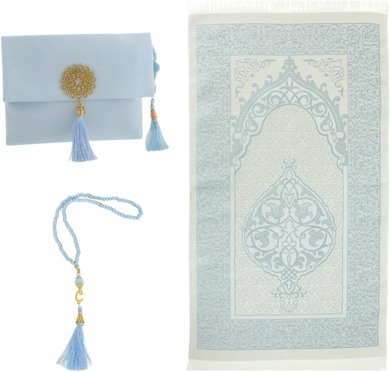 Muslim Prayer Rug with Tasbih and Portable Bag, Muslim Gift for Women Men, Mubarak Islamic Box, Soft Mat Islam Gifts