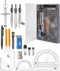 Geometry Set, 15 Piece Set with 6 Inch Swing Arm Protractor | IncludesMetal Divider, Set Squares, Ruler, Compasses