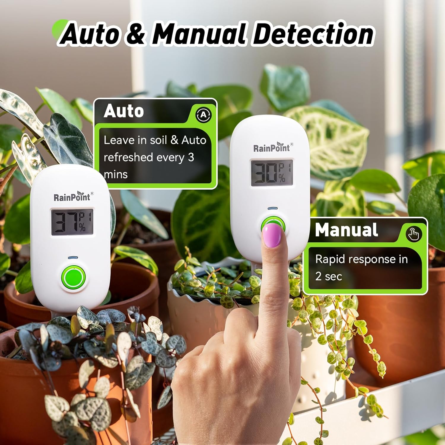 Smart Digital Wireless Plant Moisture Meter Houseplant Indoor,WiFi Hub Needed,Capacitive Probe,Leave-in Soil