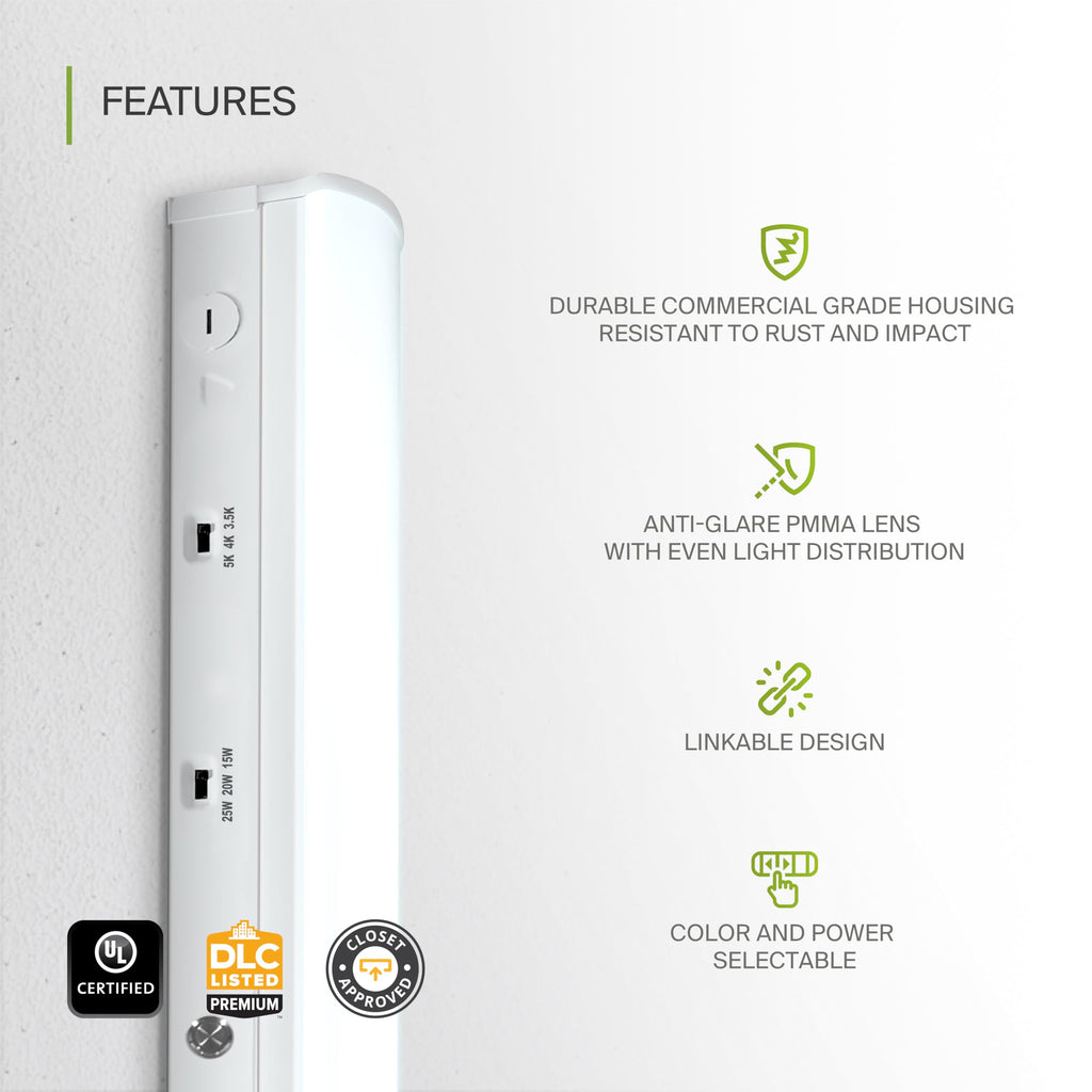 ASD 2ft LED Linear Strip Light Fixture, Emergency Battery Backup
