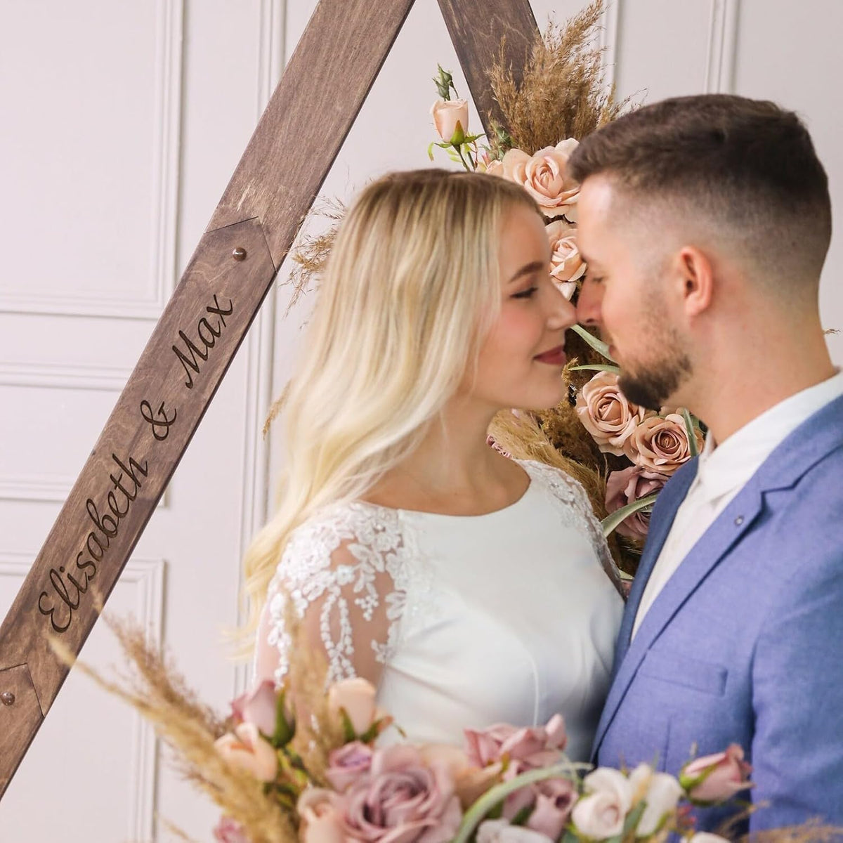 Wooden Triangle Wedding Arch, Rustic Ceremony Backdrop Stand