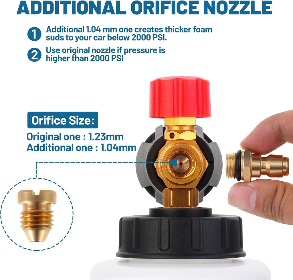 Foam Cannon Snow Foam Car Washer 4000 PSI Pressure, Wide Neck Adjustable Nozzle 1L Container Additional 1.04mm
