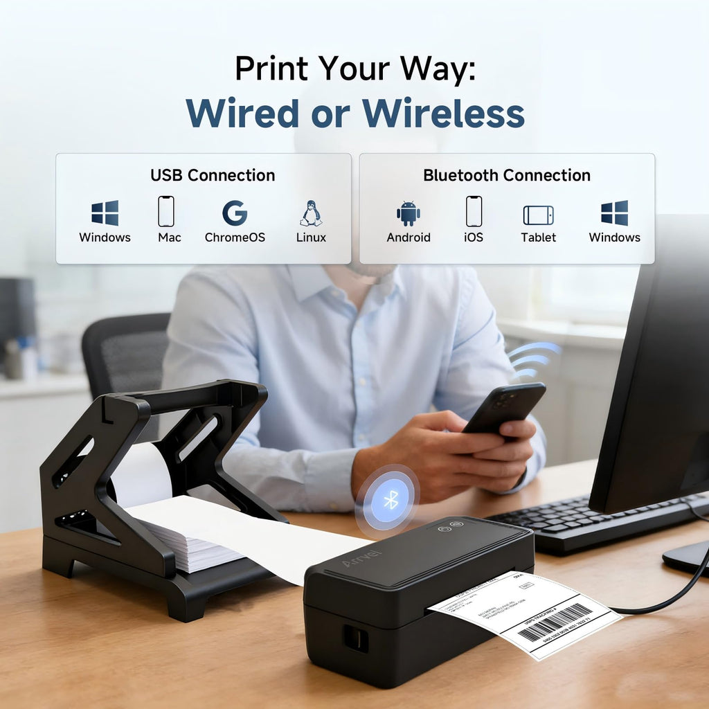 Bluetooth Thermal Label Printer w/ Stand, 4x6 Shipping Label Printer