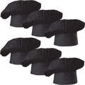 Chef Hat Set of 6 PCS Pack Adult Adjustable Elastic Baker Kitchen Cooking Chef Cap (Black)