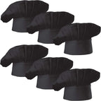 Chef Hat Set of 6 PCS Pack Adult Adjustable Elastic Baker Kitchen Cooking Chef Cap (Black)