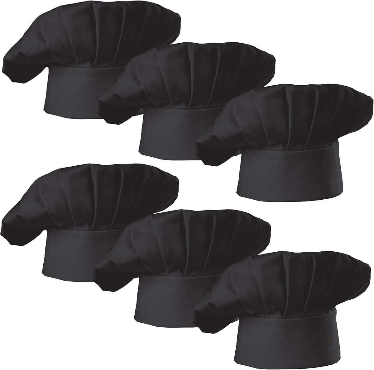 Chef Hat Set of 6 PCS Pack Adult Adjustable Elastic Baker Kitchen Cooking Chef Cap (Black)