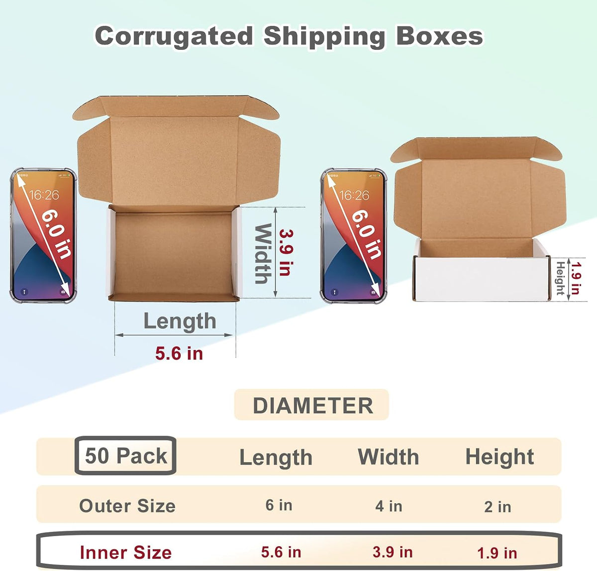 6x4x2 Inch Shipping Boxes Pack of 50 Small Cardboard Box Mailing