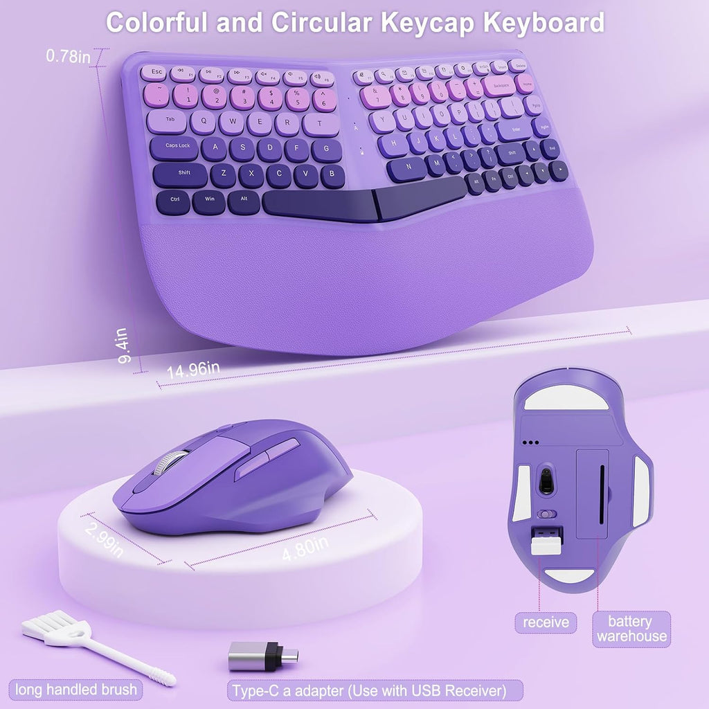 Ergonomic Wireless Keyboard Mouse, Mechanical Gaming Set with Wrist Rest | Compatible With All windows and Type C