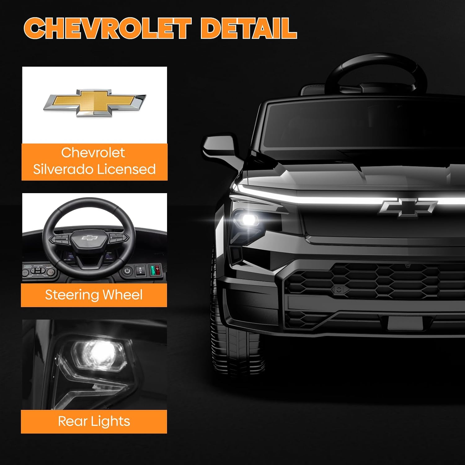24V Licensed Chevrolet Silverado Electric Car for Kids, Ride on Toys for Toddlers with Remote Control, Soft Start