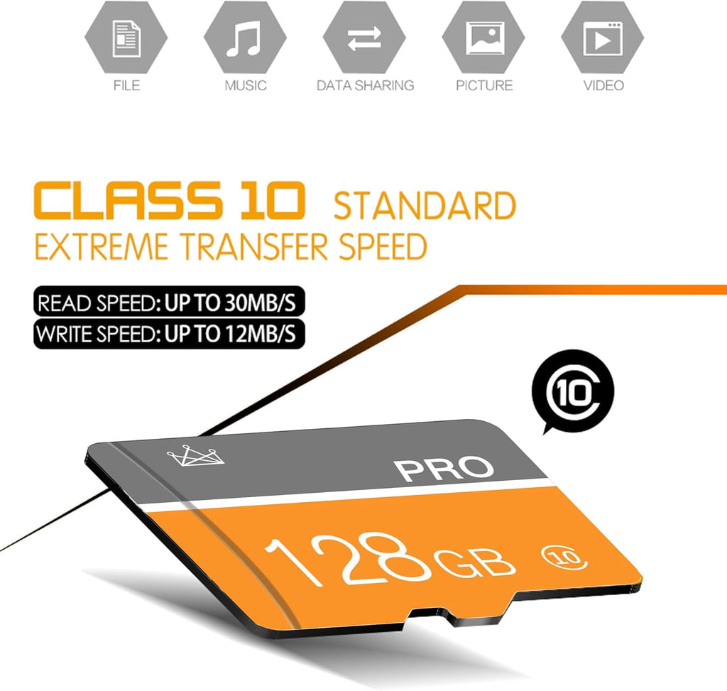 128GB Memory Card,Micro Memory Card with Adapter Class 10 High Speed for Camera,Smartphone,Tablet