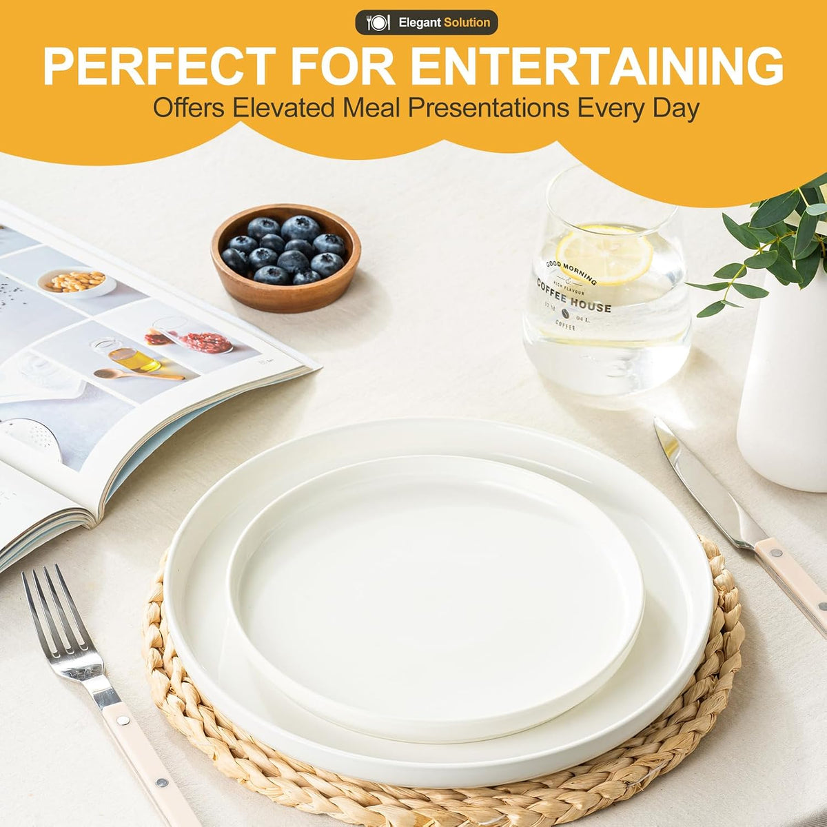 Plates and Bowls Sets, 12 Pieces Ceramic Dinnerware Set for 4, Stoneware Dishware Dishes Set, Scratch Resistant
