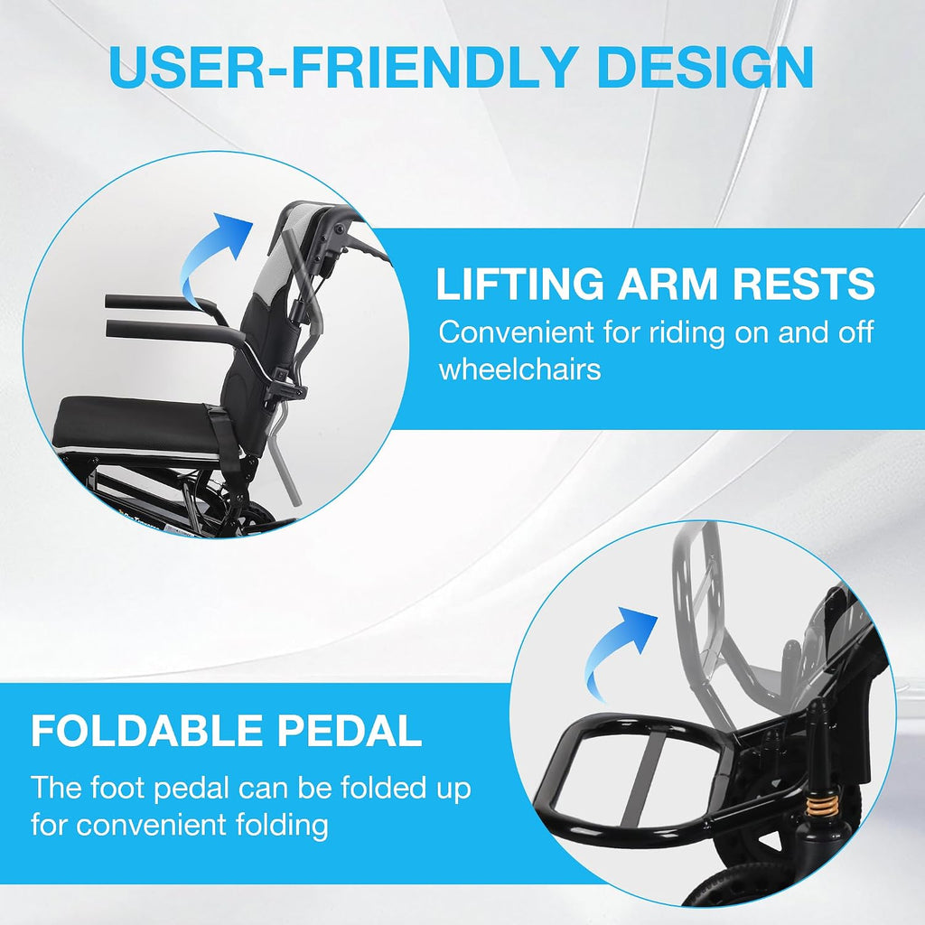 Wheelchairs for Adults –Transport Wheelchair Lightweight Foldable with Telescopic Handle, 18-Inch Seat Width