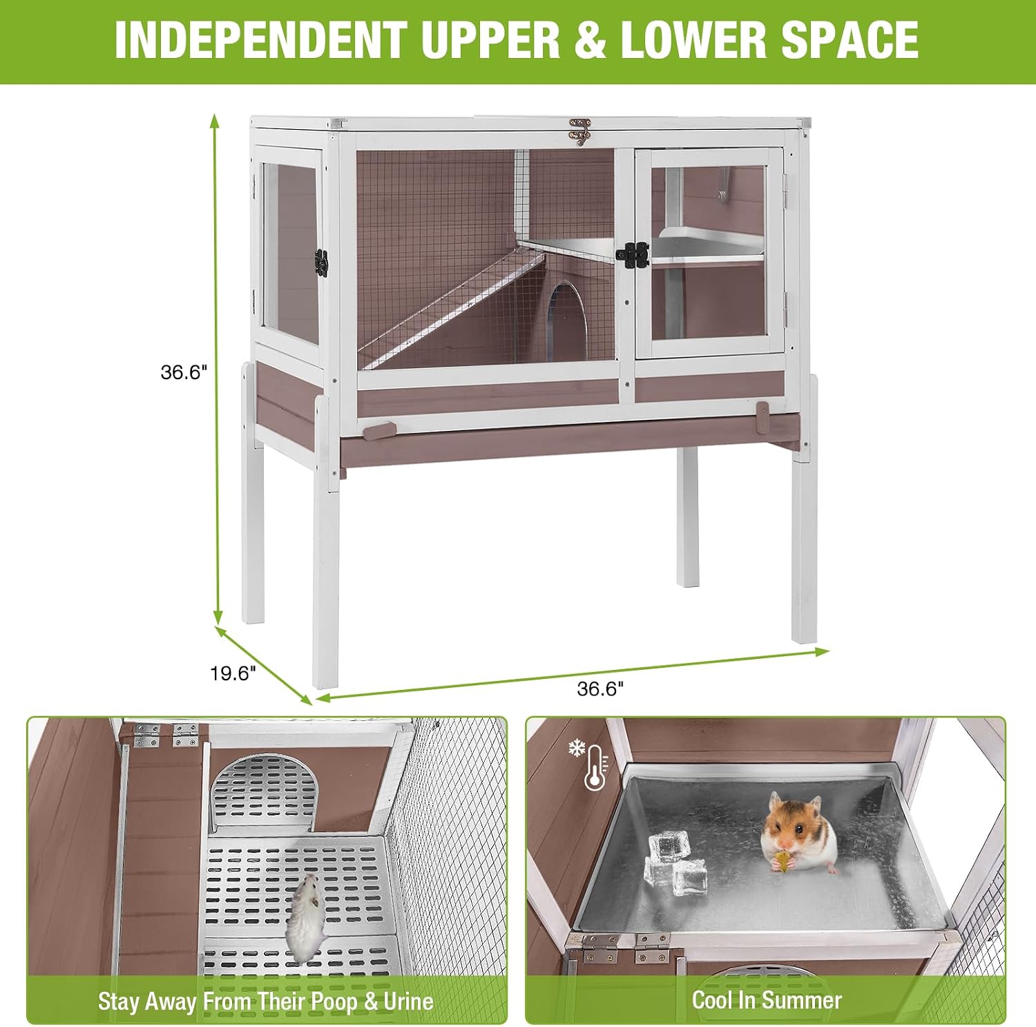 Wooden Guinea Pig Cages Indoor,Two-Story Wooden Rabbit Cage Hutch with Removable Stand and Pull Out Tray, Small