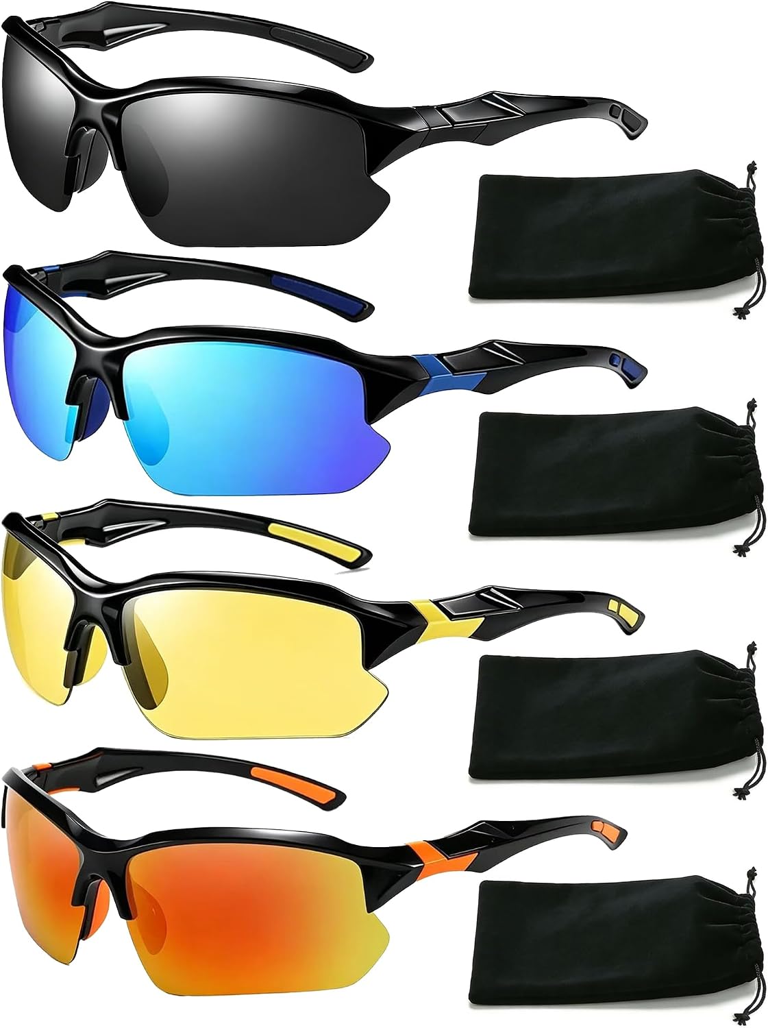 4 Pairs Cycling Glasses UV Protection Sports Sunglasses For Men Women