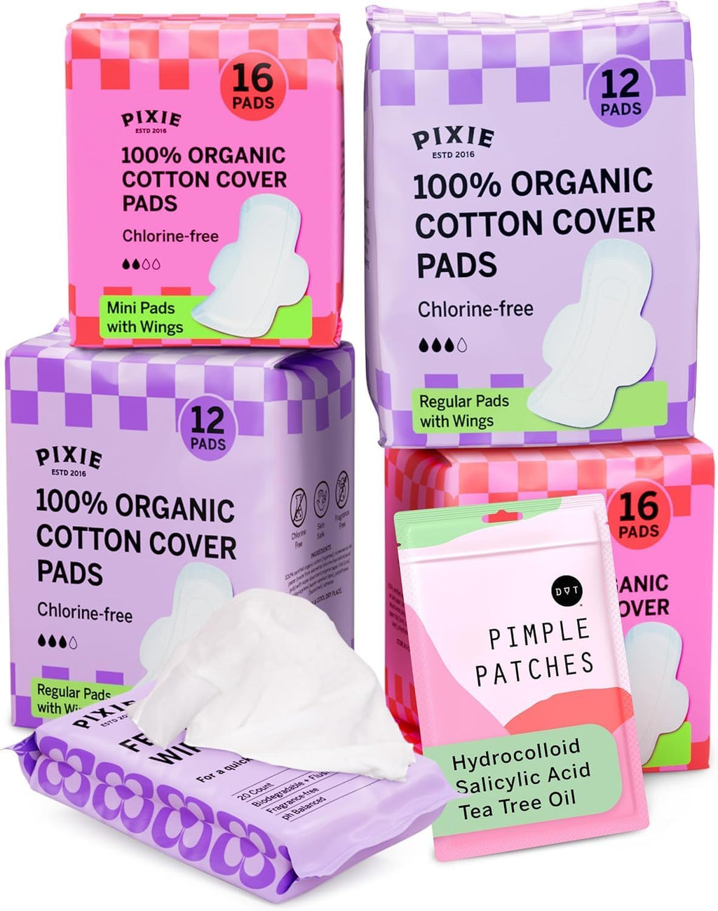 Pixie Period Starter Pads for Teen Girls - Organic Cotton 56ct - Designed for Tweens & Smaller Underwear - Leak-Proof