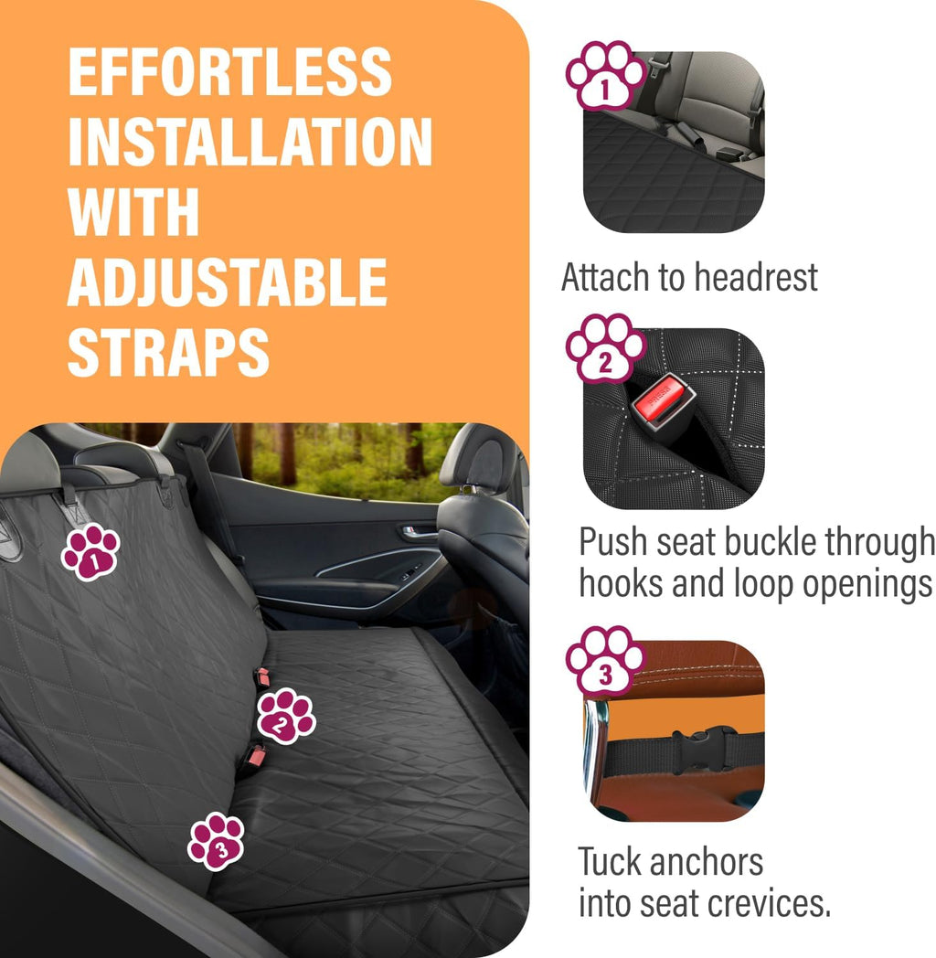 Black Standard Dog Car Hammock Back Seat Cover, Waterproof Backseat Cover Protector for Truck Bench Rear of Sedans or