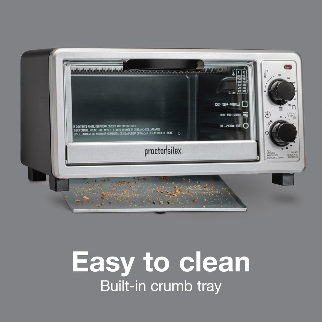 4 Slice Countertop Toaster Oven | Bake, Broil, Toast | 200-450⁰F Adjustable Temp | 30 Minute Timer | Automatic