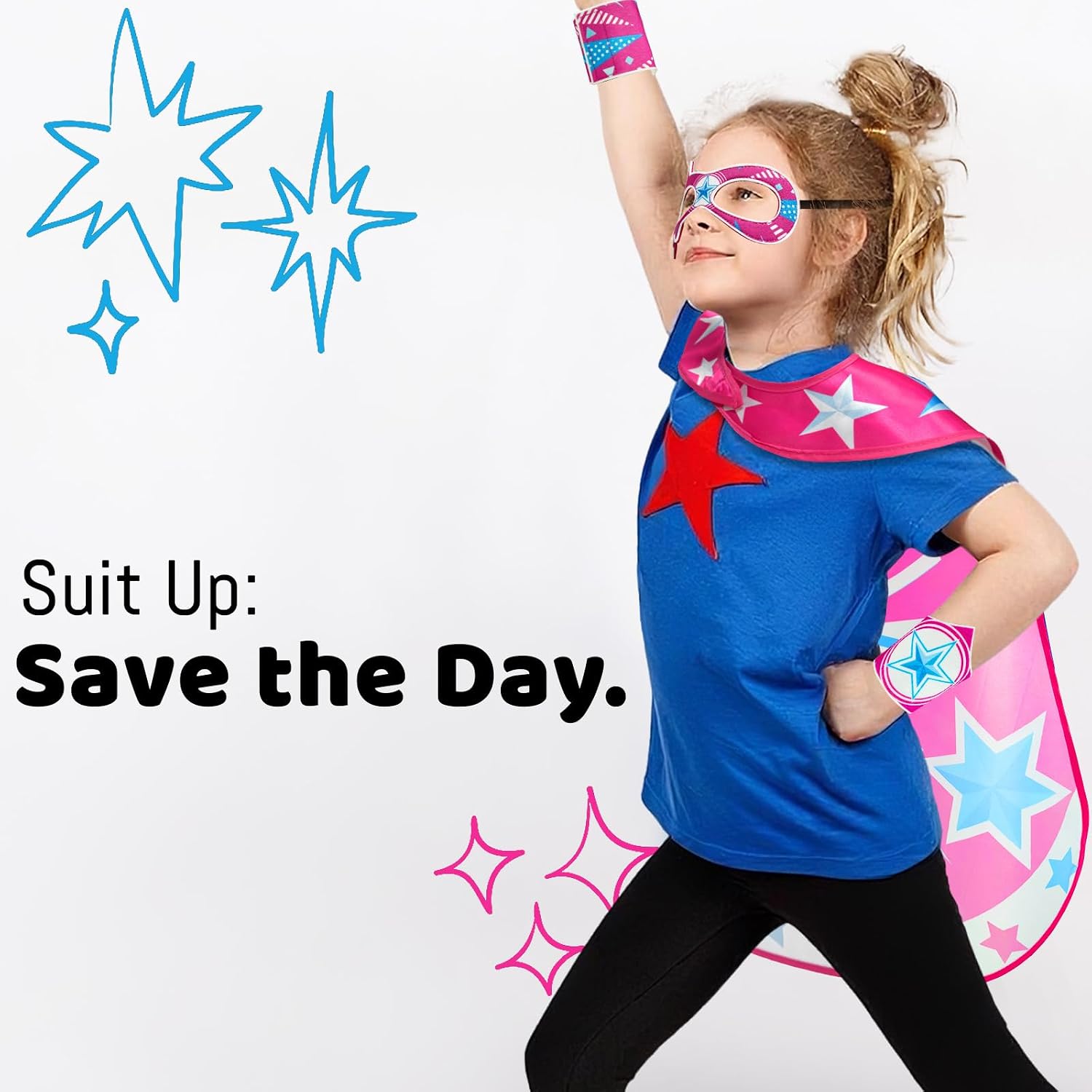 Kids Superhero-Capes Mask for Boys Girls Superhero-Costumes | Star Super Hero Capes Masks with Cuffs, Dress-up Toys &