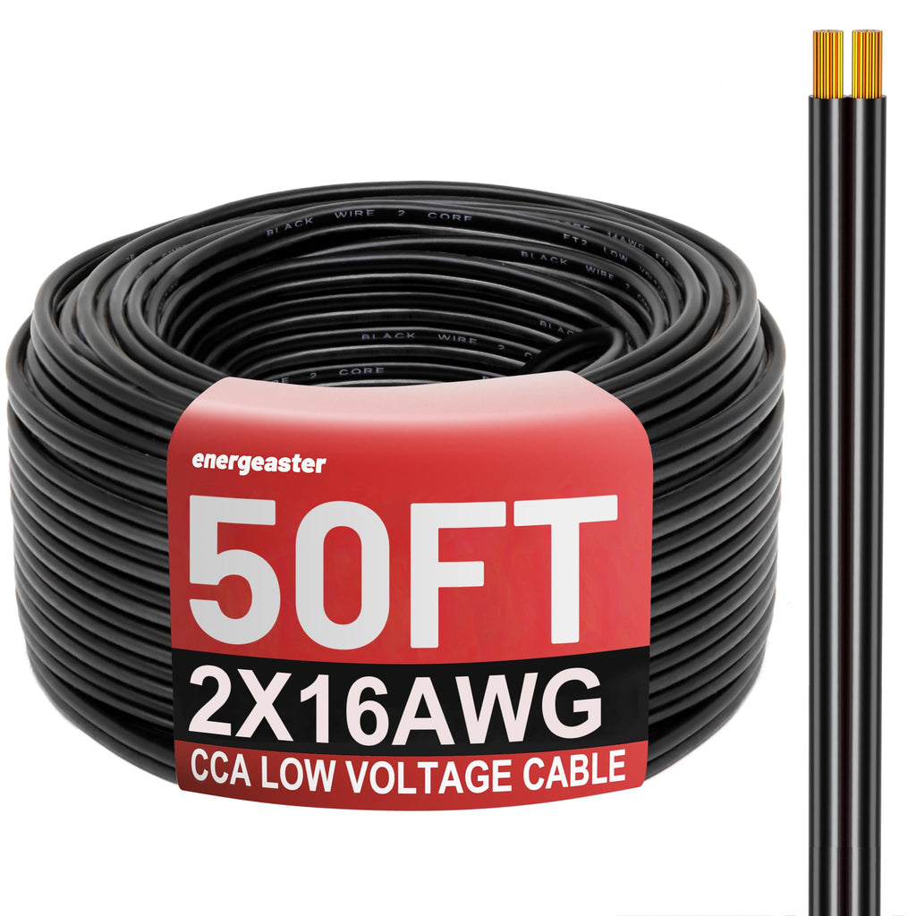 Energeaster 50FT 16 Gauge 16/2 Low Voltage Landscape Wire Black