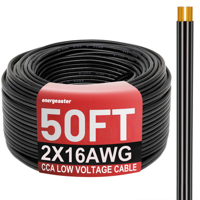Energeaster 50FT 16 Gauge 16/2 Low Voltage Landscape Wire Black