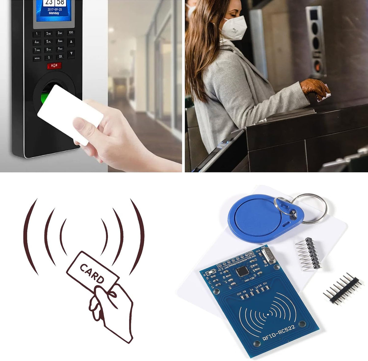 5PCS RFID Kit Mifare RC522 Reader Module RF IC Card Sensor Module with S50 White Card+Key Ring