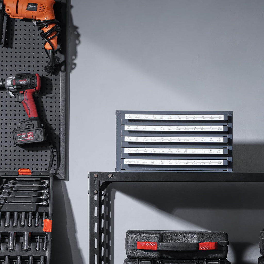Drill Bit Dispenser Cabinet, Five-Drawer Drill Bit Dispenser, 60-Compartment Drill Bit Organizer Cabinet, Drill