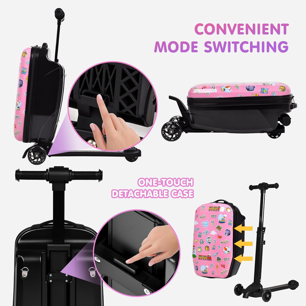 4-in-1 Detachable Scooter Luggage for Kids, Foldable Ride-On Suitcase